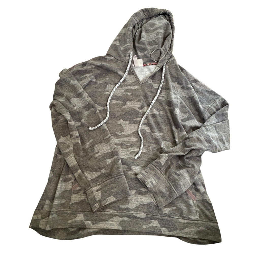 Knox Rose Hoodie Womens XXL Grey Camo V-Neck Pullover Lightweight Sweatshirt